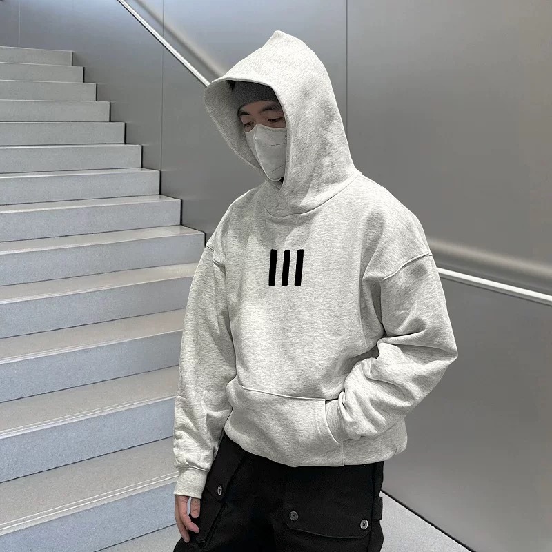 大きめサイズ 三本線ワンポイント裏起毛ゆったりプルオーバー パーカー