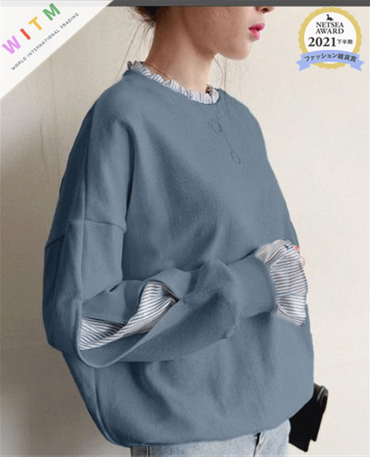 重ね着風長袖プルオーバー大きめサイズレディース