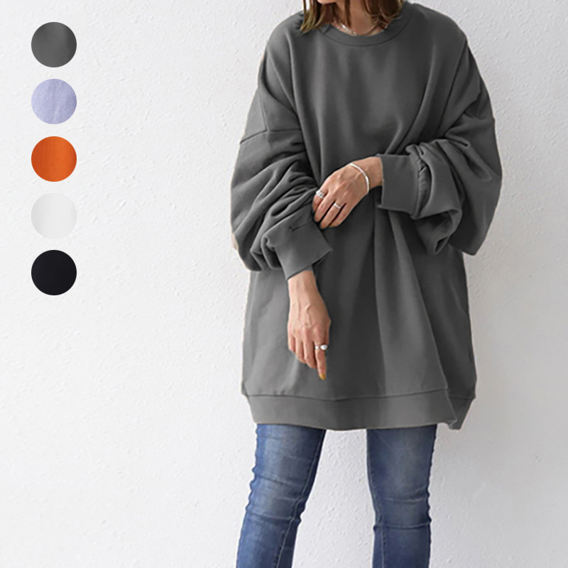 大きめサイズ 秋冬新作 丸首長袖プルオーバー 無地ゆったりトップス