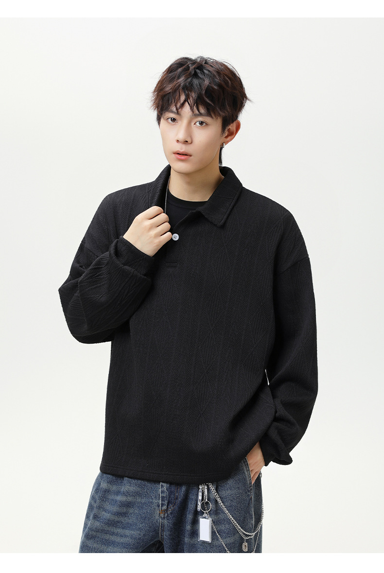 大きめサイズ 男女兼用 大きめポロ襟スウェット 長袖トップス 全2色