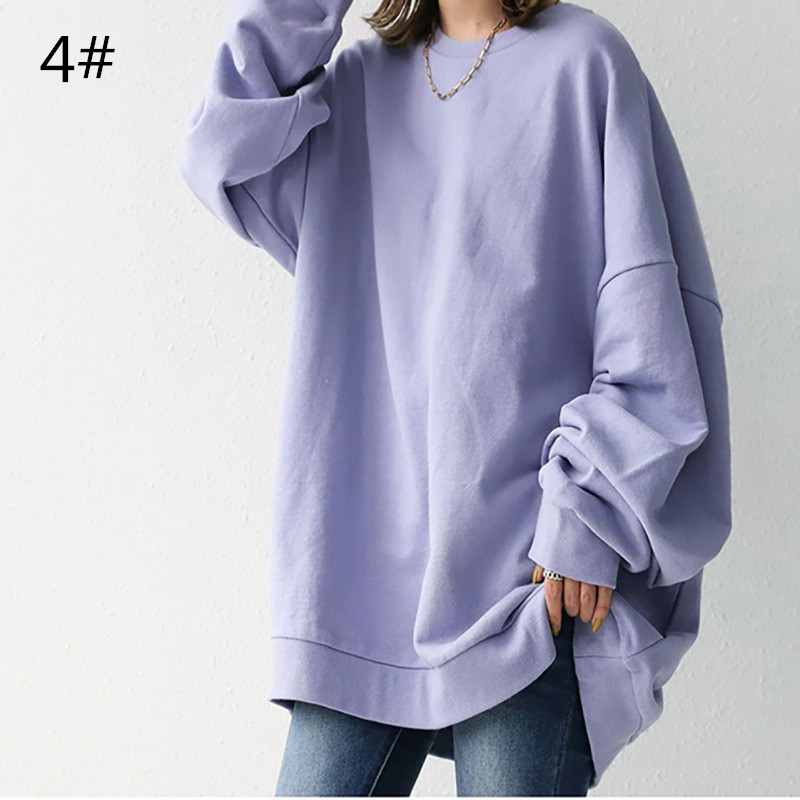 大きめサイズ 秋冬新作 丸首長袖プルオーバー 無地ゆったりトップス