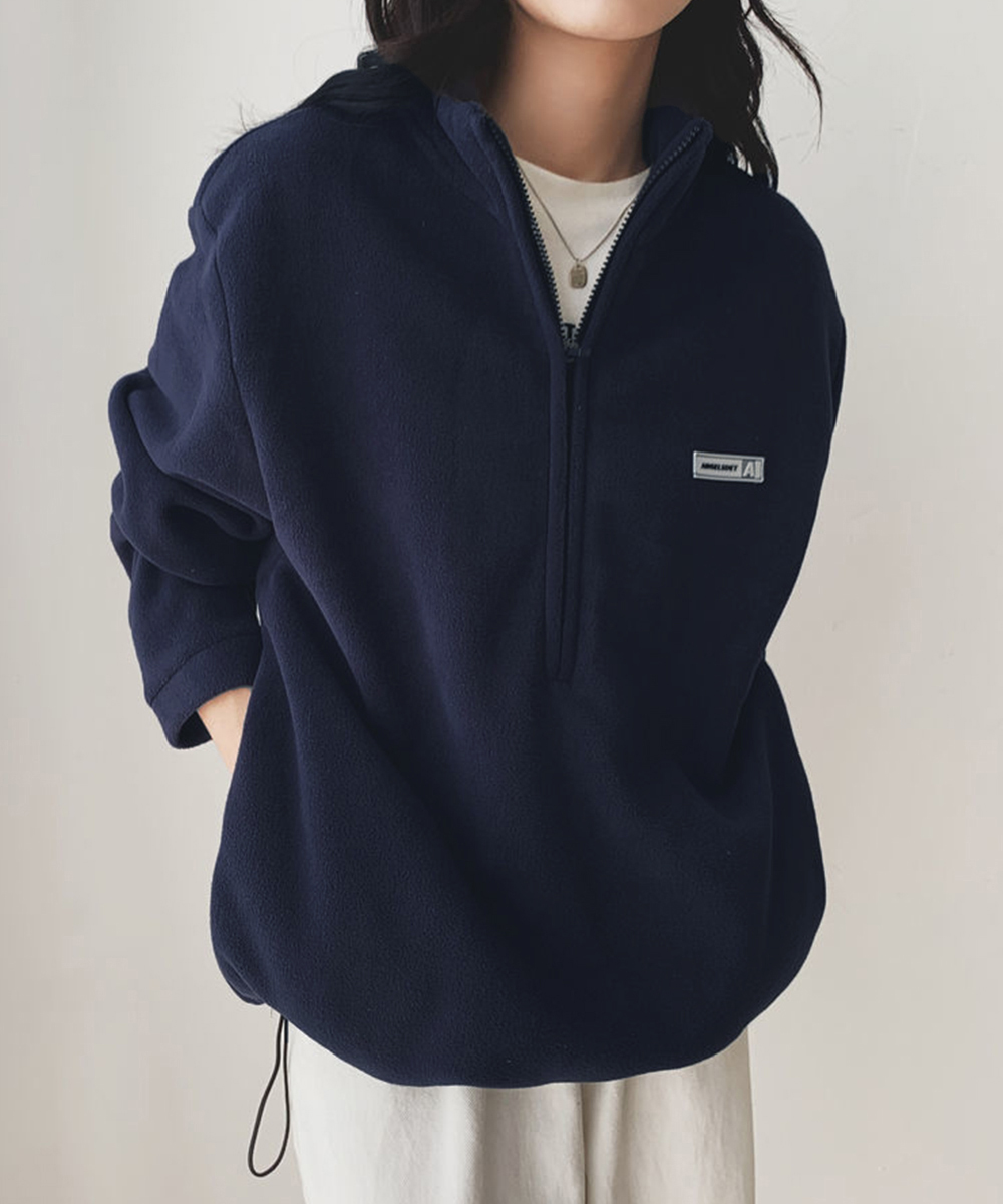 起毛フリースハーフジップトップス大きめサイズ