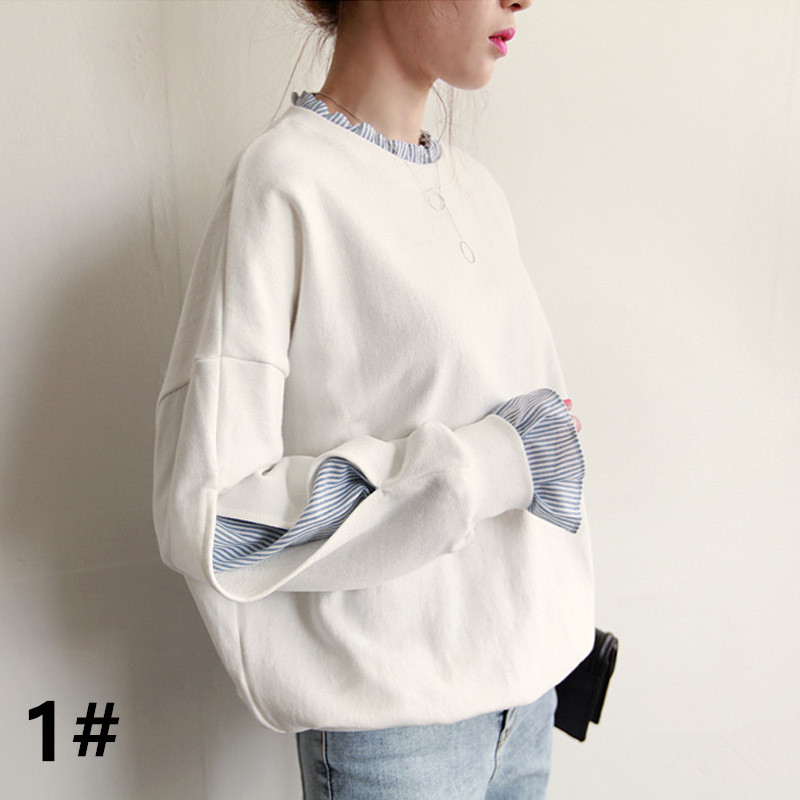 重ね着風長袖プルオーバー大きめサイズレディース