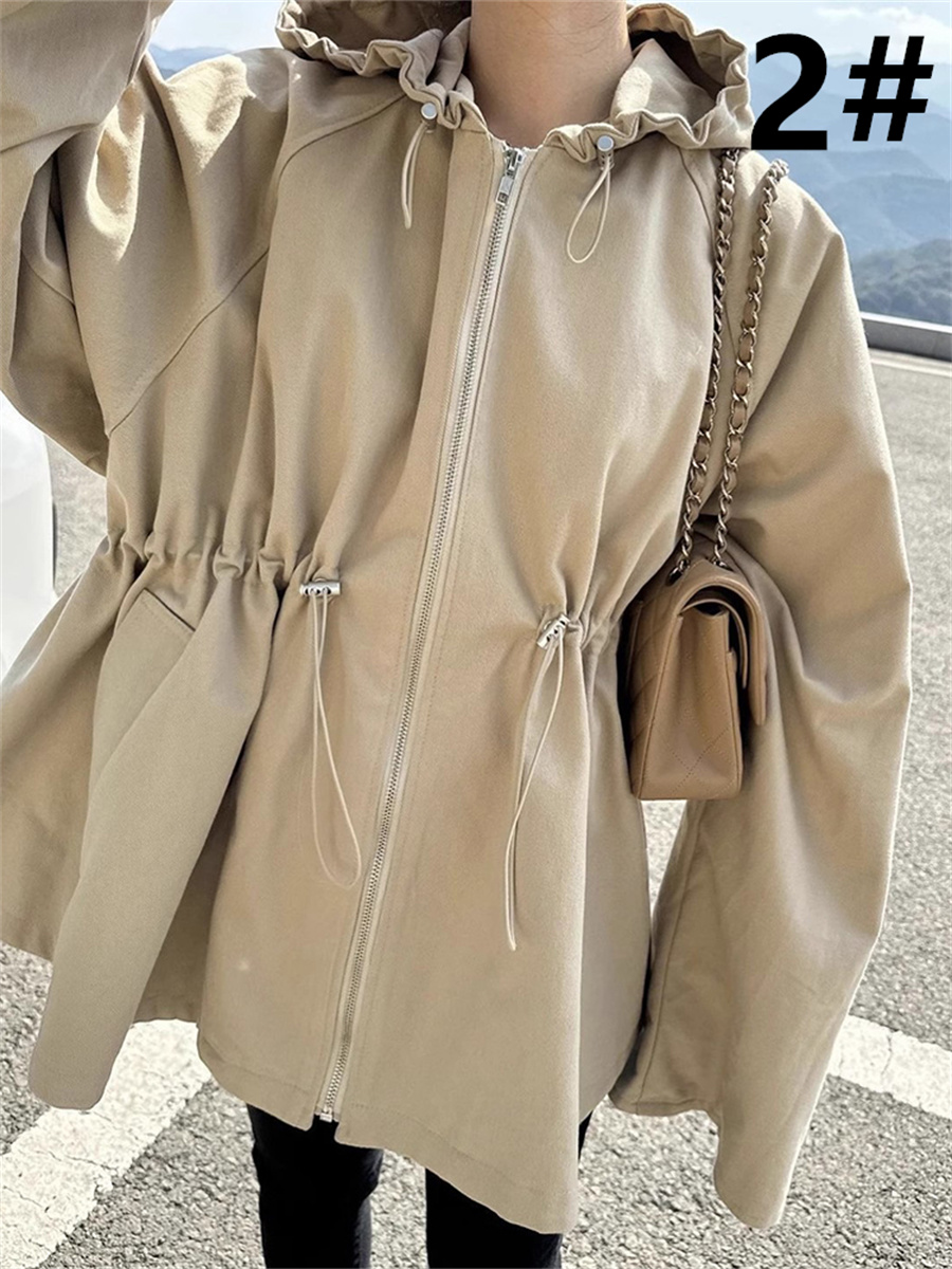 大きめサイズ 秋新作 大きめ フード付きジップアップジャケット レディース