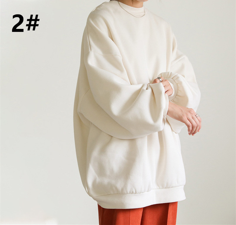 大きめサイズ 両面着ゆったり裏起毛プルオーバー丸首長袖トップス