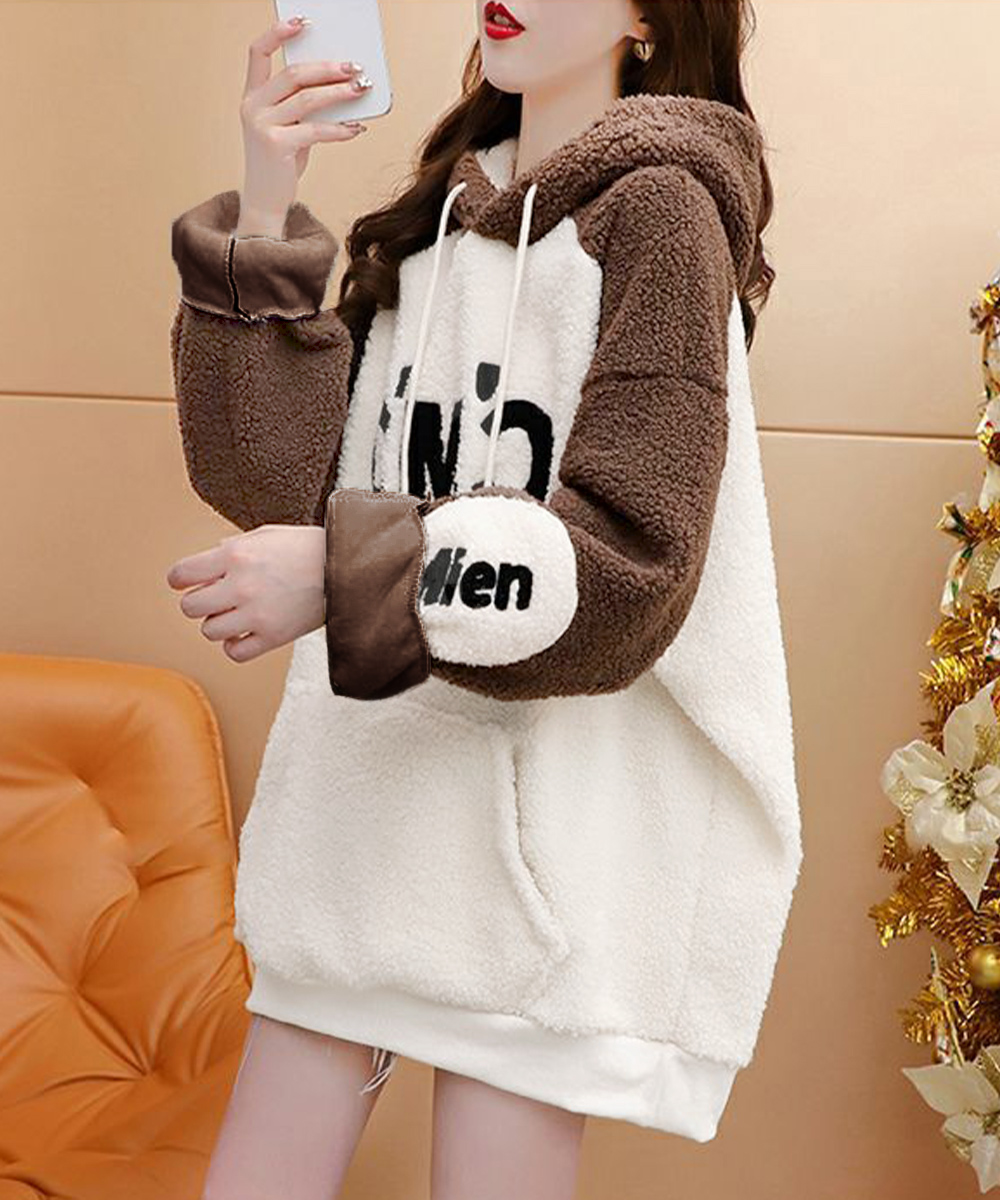 もこもこボア刺繍ロゴパーカー大きめサイズ