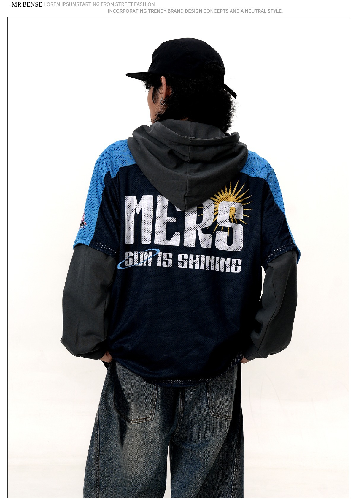 大きめサイズ 背番号デザイン重ね着風バスケットボール パーカー