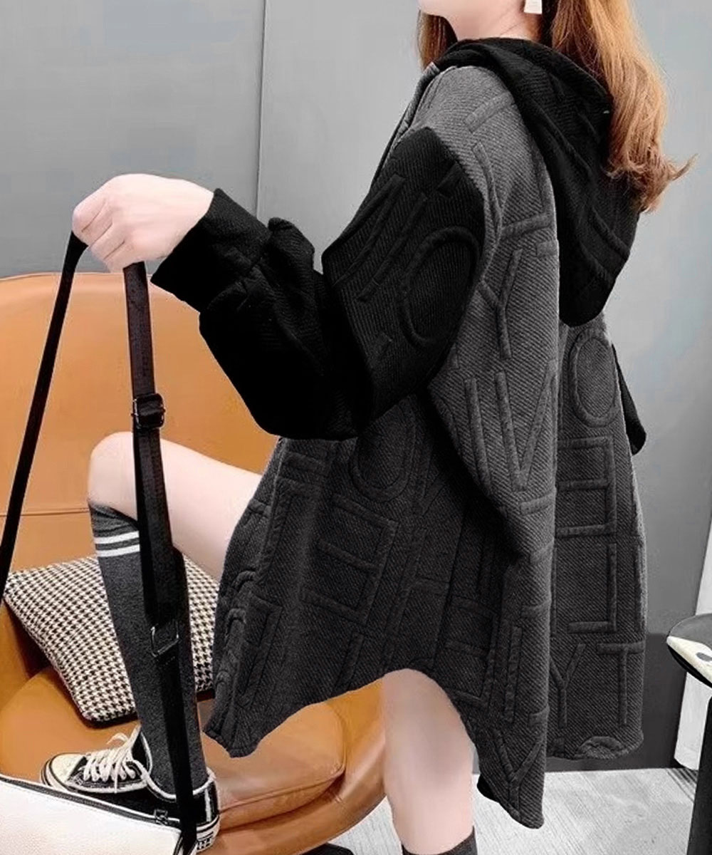 立体模様前開きニットパーカー大きめサイズ