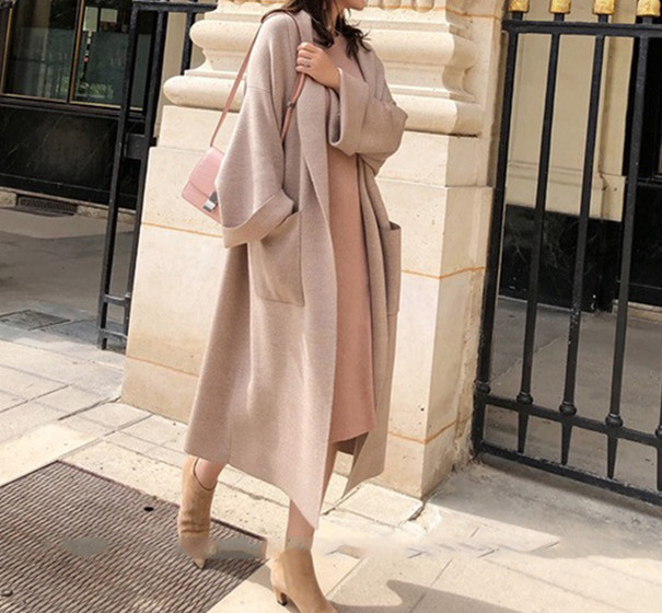 秋冬新作 ゆったりニットカーディガン ロング丈 大きめサイズ レディース