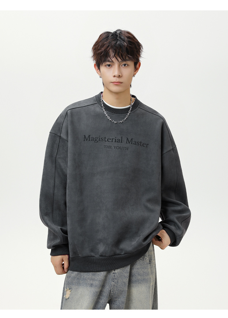 大きめサイズ 男性用厚手丸首無地裏起毛大きめ長袖上着全5色