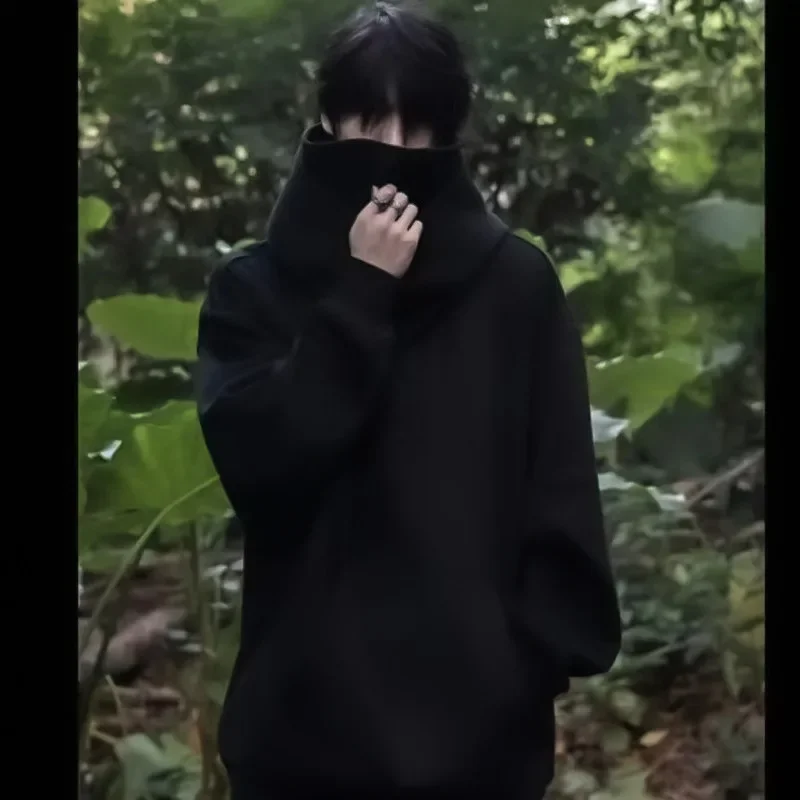 大きめサイズ 多機能ハイネック裏起毛ゆったり　パーカー