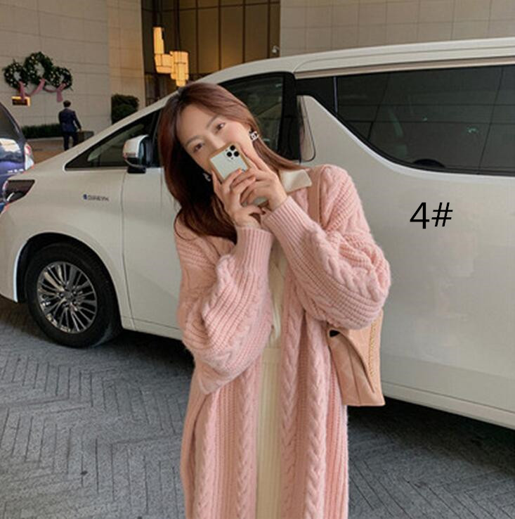 ケーブル編み膝丈ニットカーディガン大きめサイズ