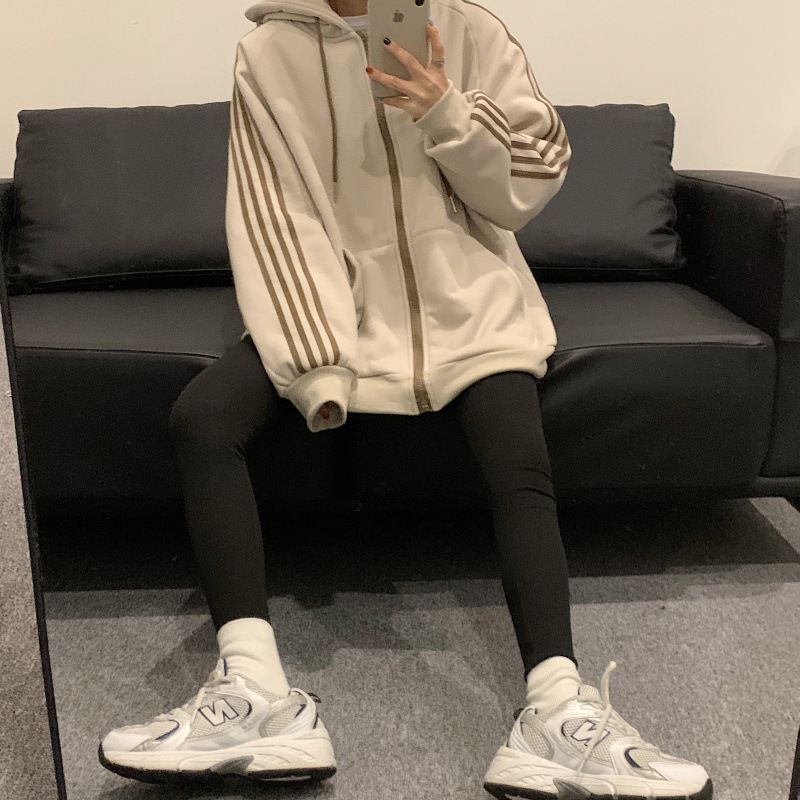 大きめサイズ 袖ライン入りゆったりドロップショルダー パーカー