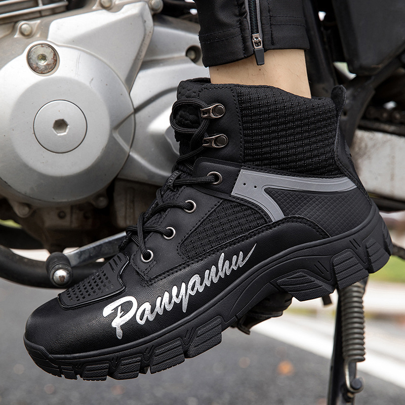 バイクブーツ ライダー向け厚底ショートブーツ 紐タイプ