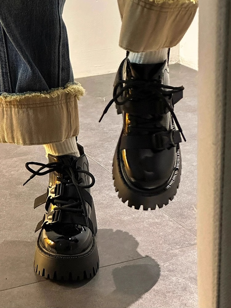 バイクブーツ 厚底バックルアップショートブーツ