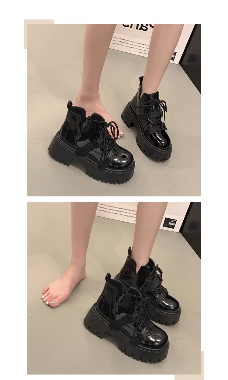 バイクブーツ 厚底ベルトデザインショートブーツ