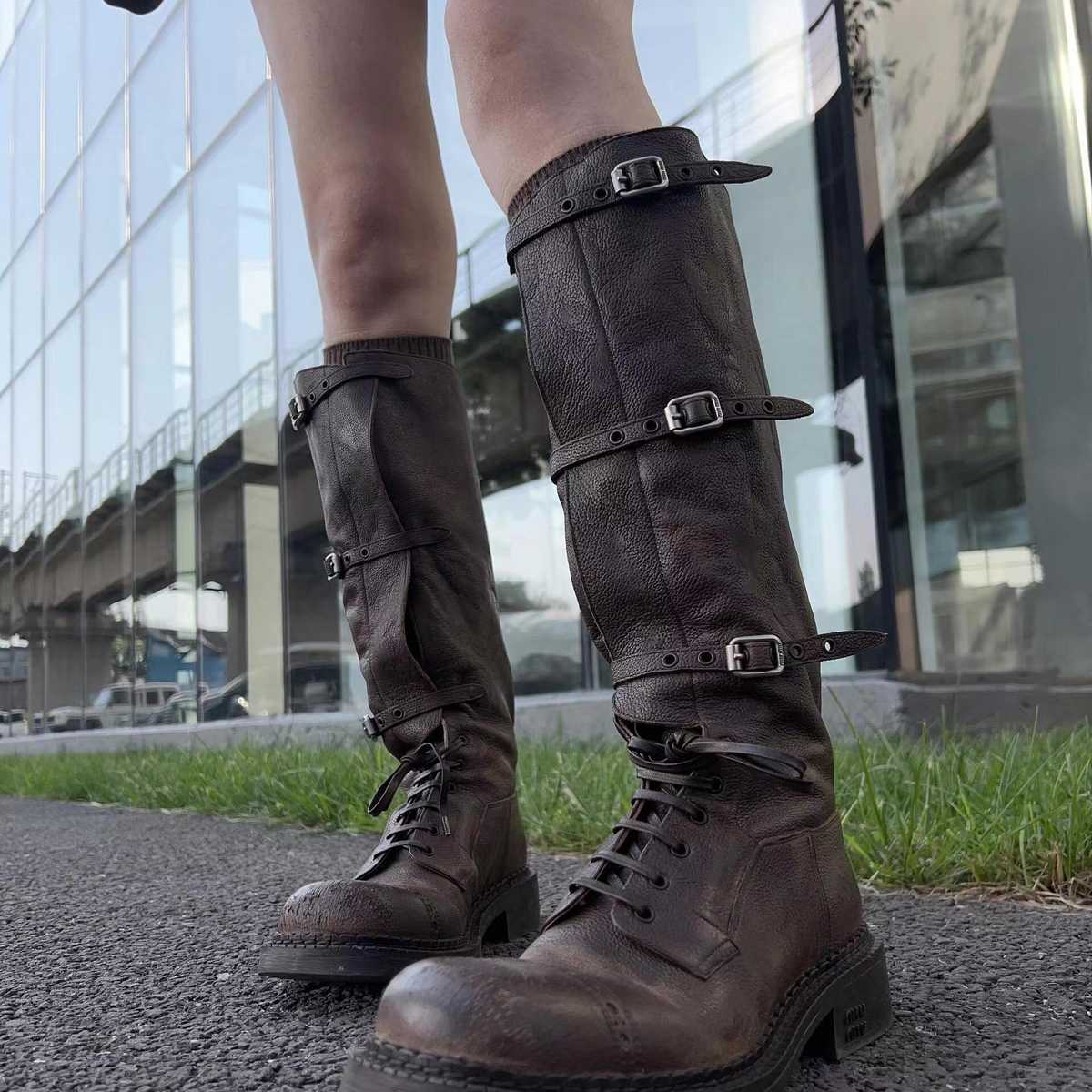 バイクブーツ アーミーバックルロングブーツ