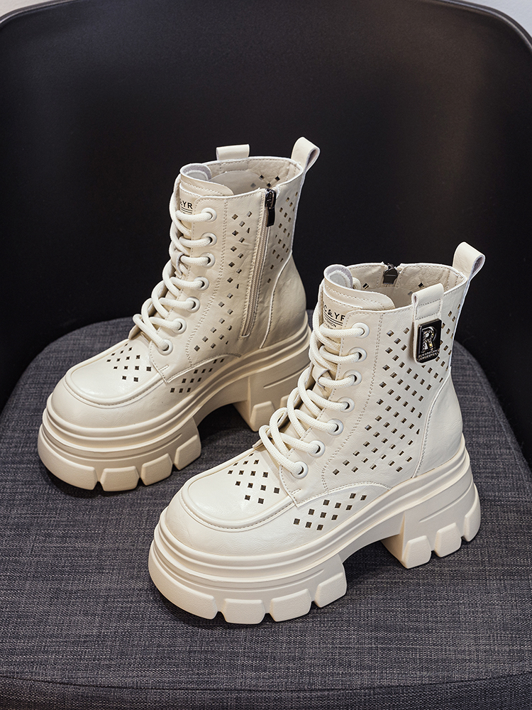 バイクブーツ メッシュデザイン厚底ショートブーツ