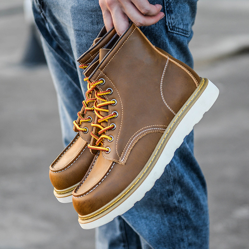 バイクブーツ 本革レースアップショートブーツ厚底仕様