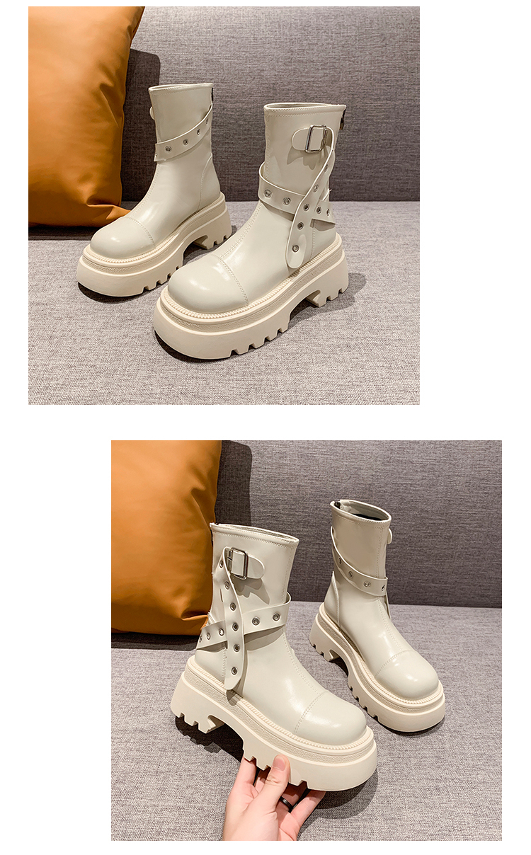 バイクブーツ 厚底ベルトデザインショートブーツ