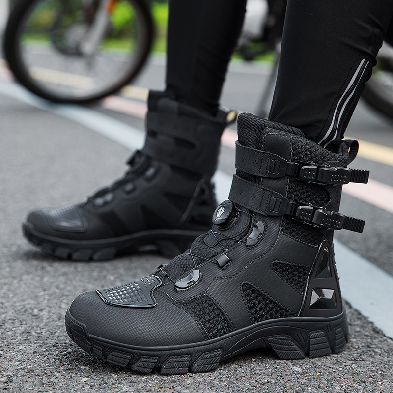 バイクブーツ 回転式ダイヤル留め具付きライディングショートブーツ