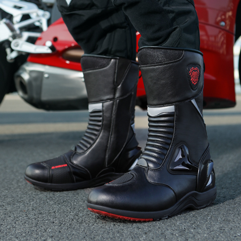 バイクブーツ ロングシャフト保護プレート付きライダーブーツ