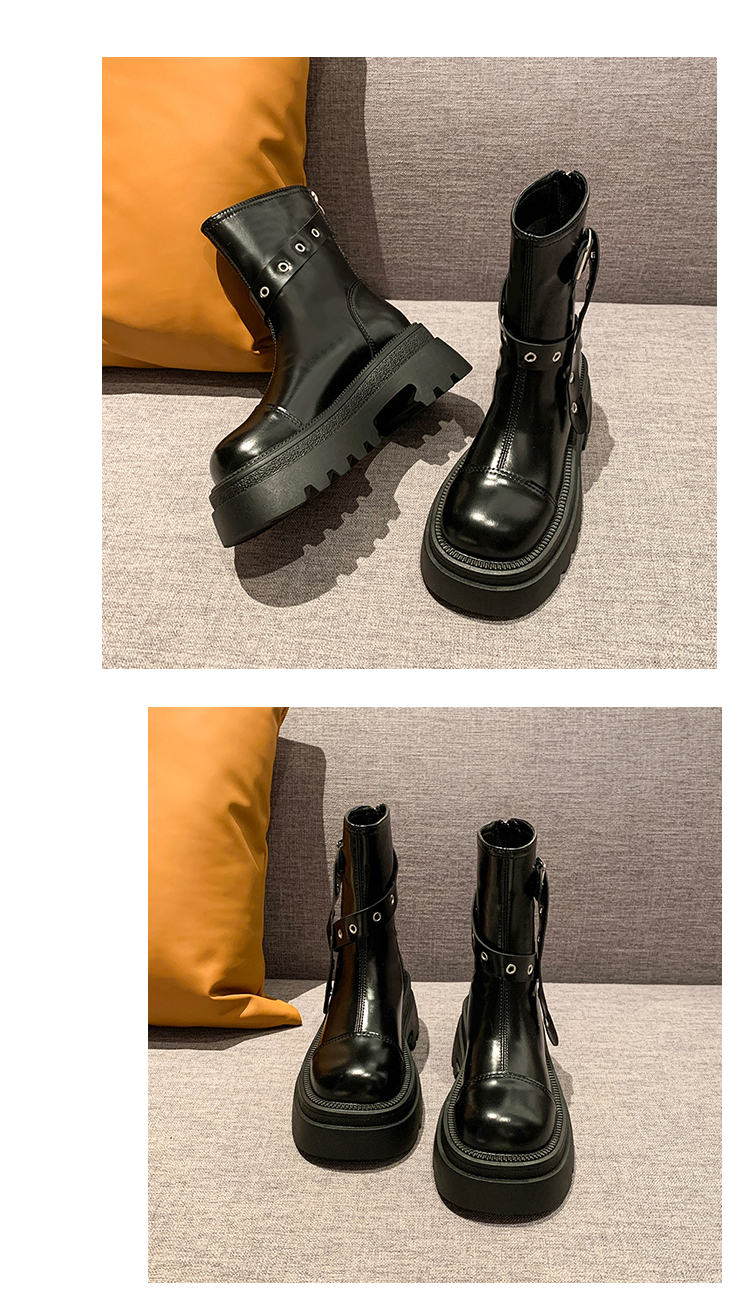 バイクブーツ 厚底ベルトデザインショートブーツ