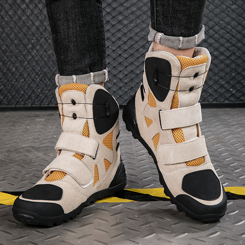 バイクブーツ 三連面ファスナー式プロテクター付 ショートブーツ