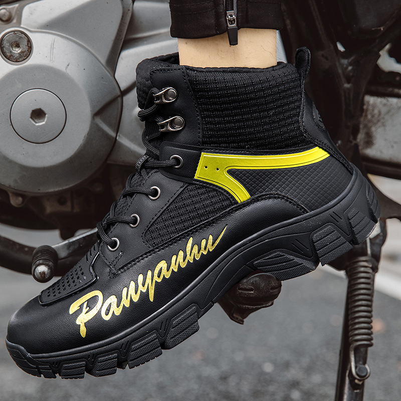 バイクブーツ ライダー向け厚底ショートブーツ 紐タイプ ショート