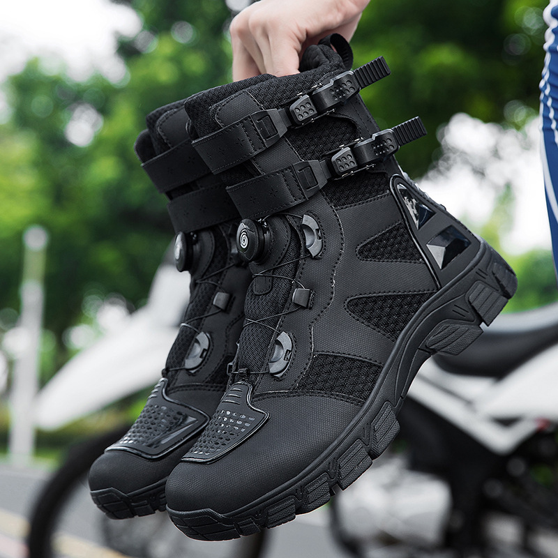 バイクブーツ 回転式ダイヤル搭載ライディングショートブーツ