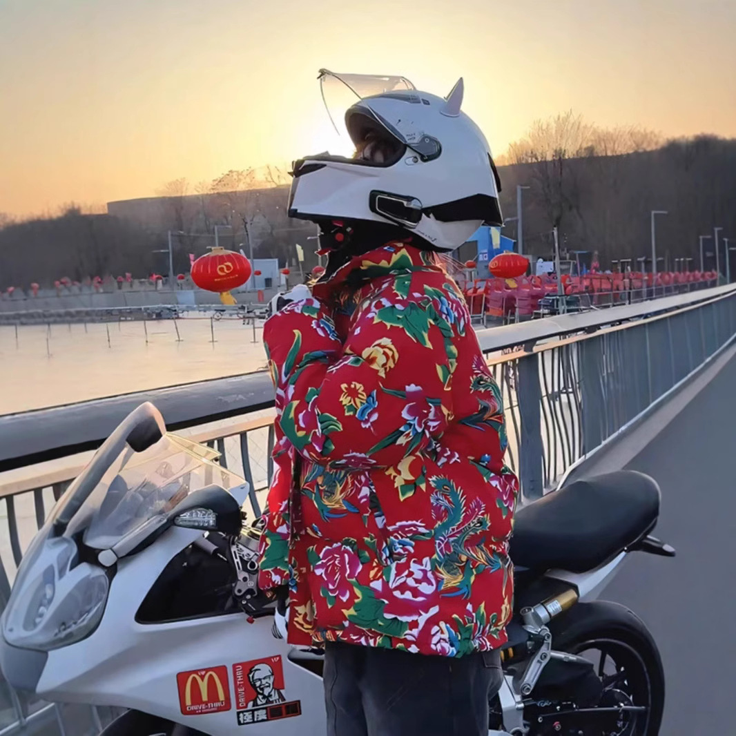 バイク ウェア 和風花鳥風月柄防寒ライディングジャケット