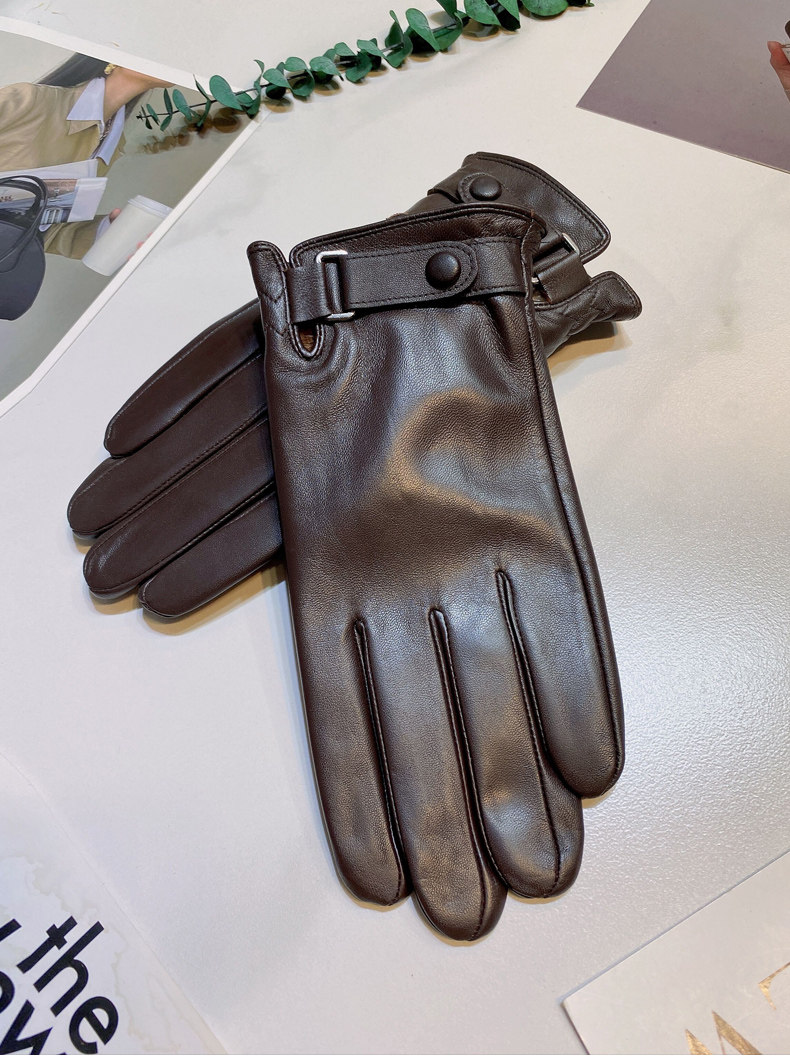 バイク ウェア 本革ベルト付き防寒グローブ五本指タイプ