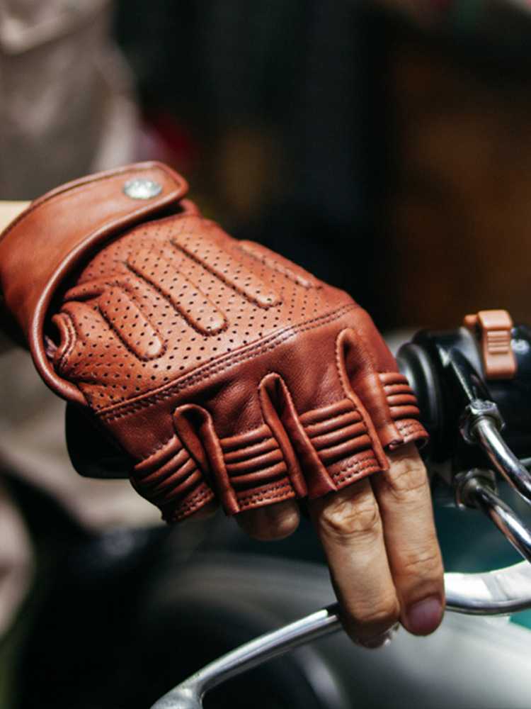 バイク ウェア 本革パンチングハーフグローブ