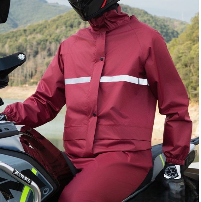 バイクウェア 高耐久レインウェア 24時間防水・反射材付き上下セット 雨天走行対応モデル