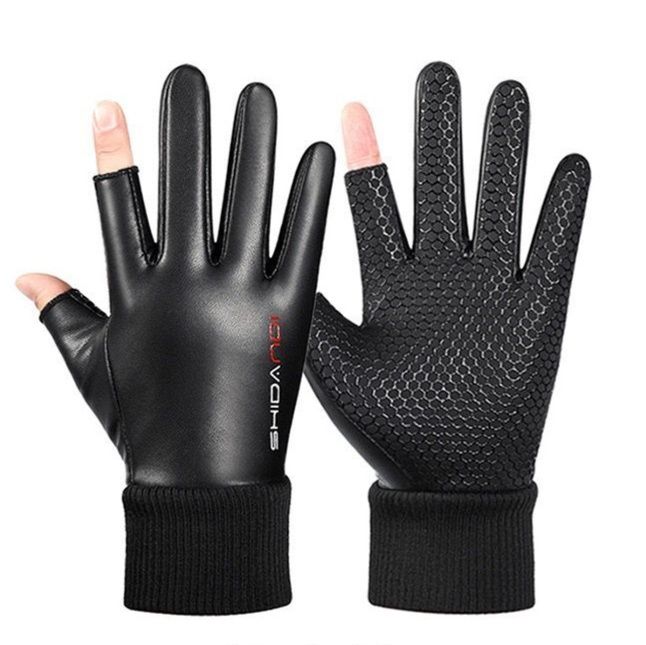 バイク ウェア 防風保温レザー調ライディンググローブ