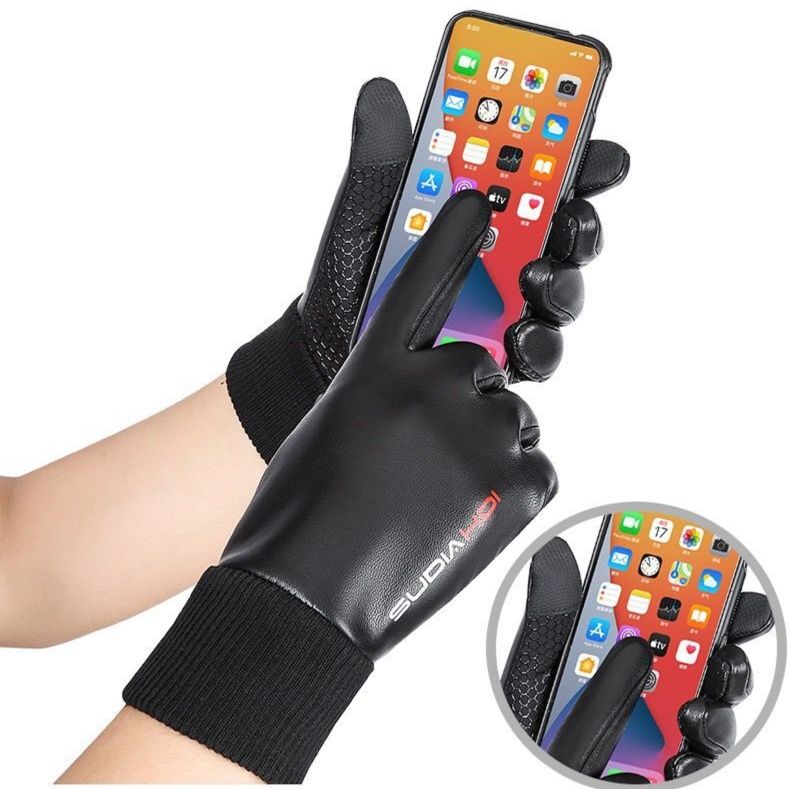 バイク ウェア 防風保温レザー調ライディンググローブ