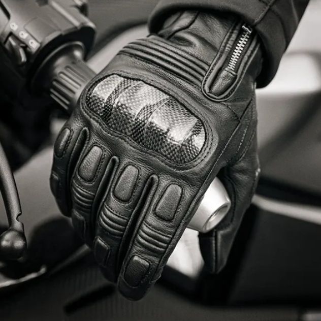 バイク ウェア 本革製カーボン調プロテクター装備バイク用防護グローブ