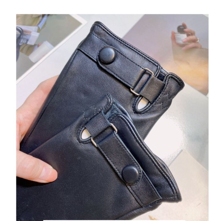 バイク ウェア 本革ベルト付き防寒グローブ五本指タイプ