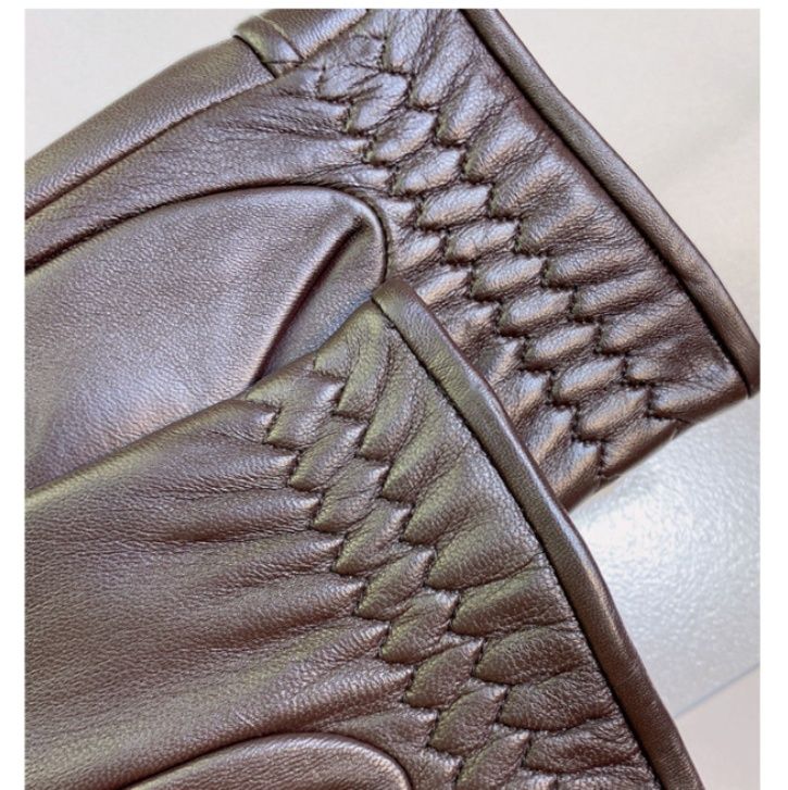 バイク ウェア 本革ベルト付き防寒グローブ五本指タイプ