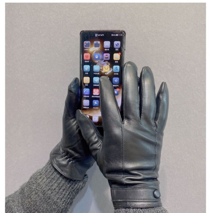 バイク ウェア 本革ベルト付き防寒グローブ五本指タイプ