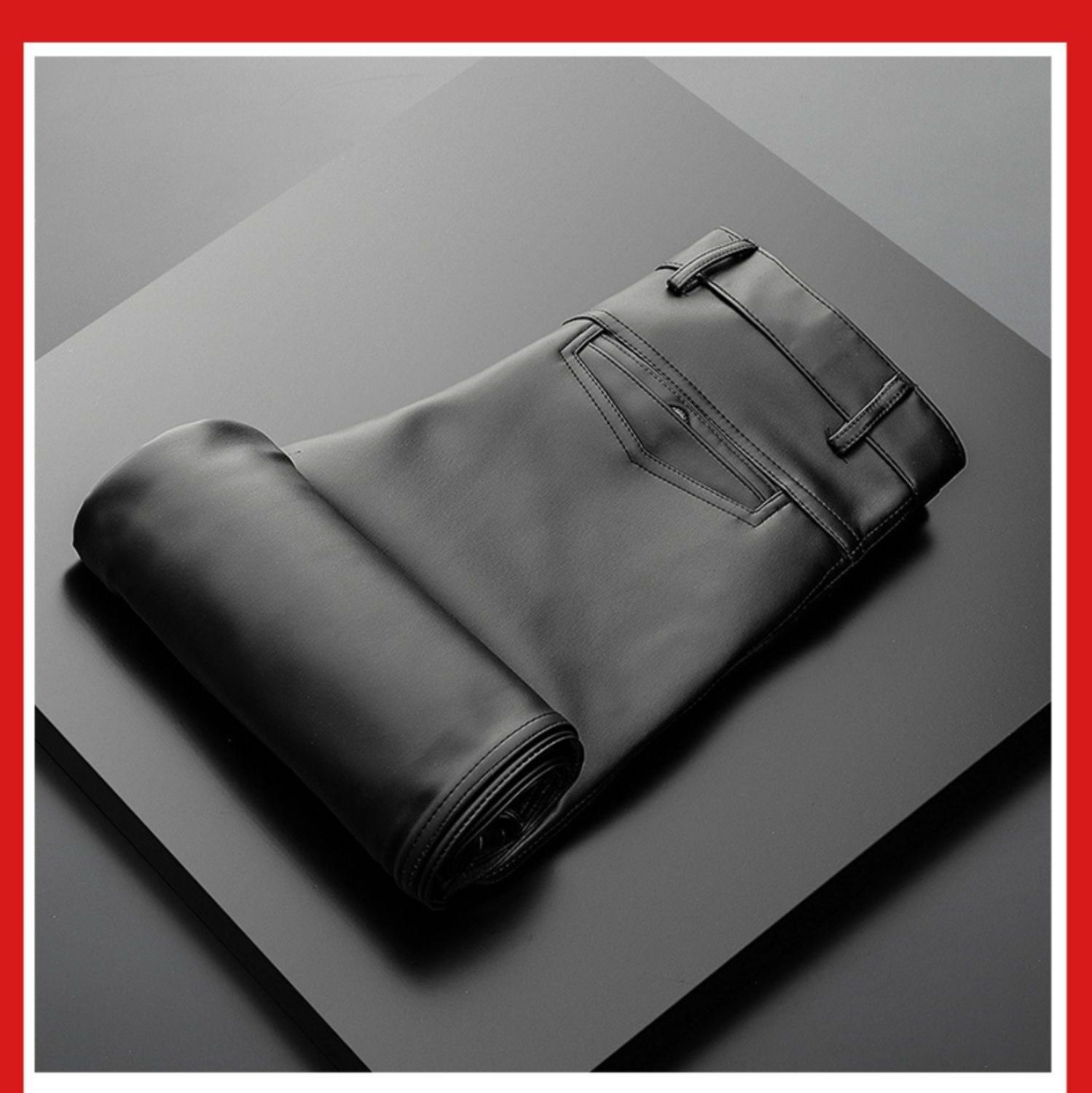 バイク ウェア 合成革素材スリムフィット防風裏起毛パンツ