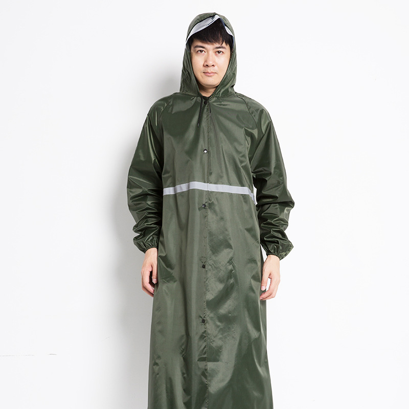 バイク ウェア 反射テープ付き高視認性ロング丈レインコート