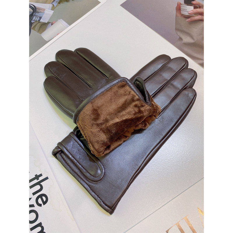 バイク ウェア 本革ベルト付き防寒グローブ五本指タイプ