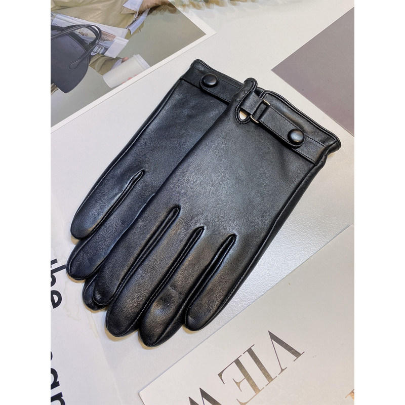 バイク ウェア 本革ベルト付き防寒グローブ五本指タイプ