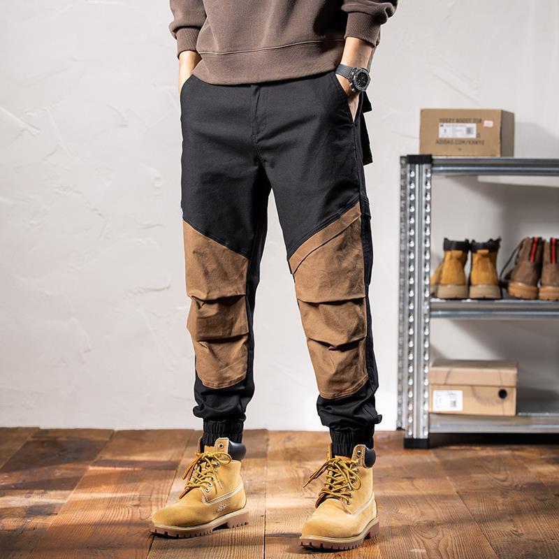 バイク ウェア 配色切替デザイン裾絞りカーゴパンツ