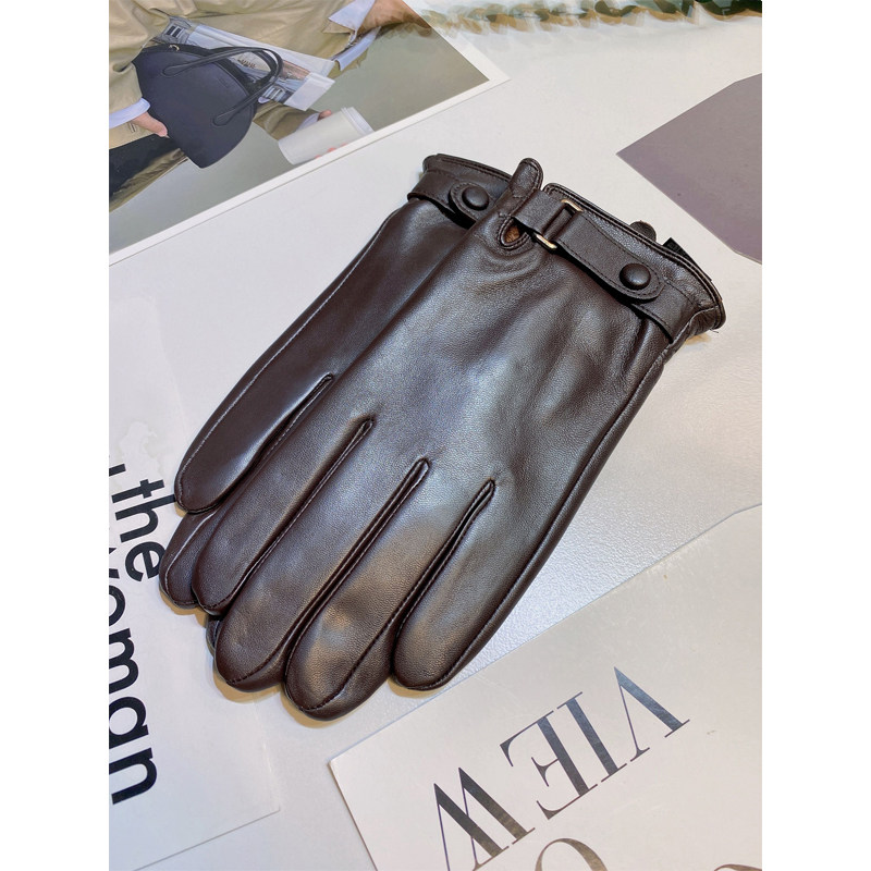 バイク ウェア 本革ベルト付き防寒グローブ五本指タイプ