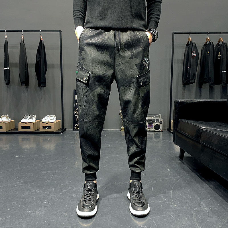 バイク ウェア 迷彩柄マルチポケット裾リブカーゴパンツ