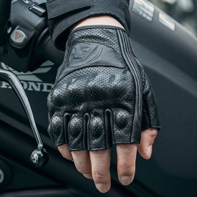 バイク ウェア 本革指先カット半指型ハードプロテクター付きグローブ