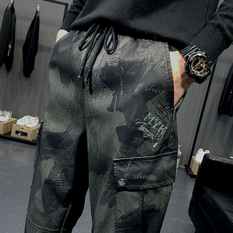 バイク ウェア 迷彩柄マルチポケット裾リブカーゴパンツ