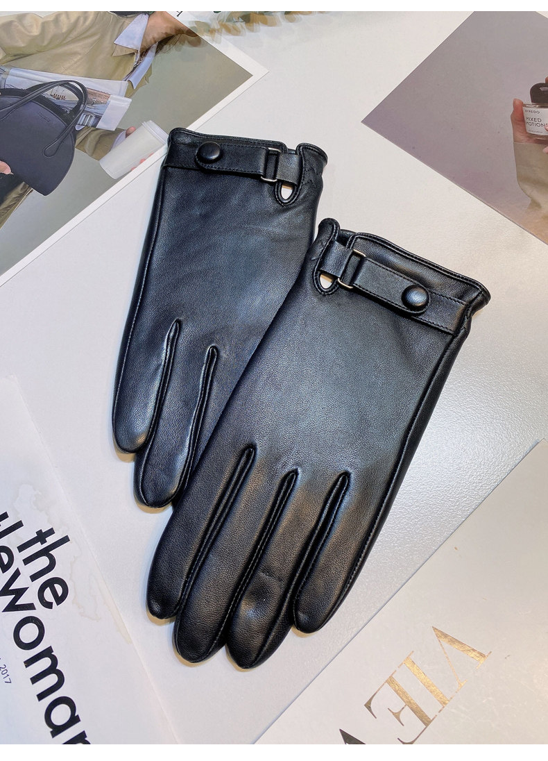 バイク ウェア 本革ベルト付き防寒グローブ五本指タイプ